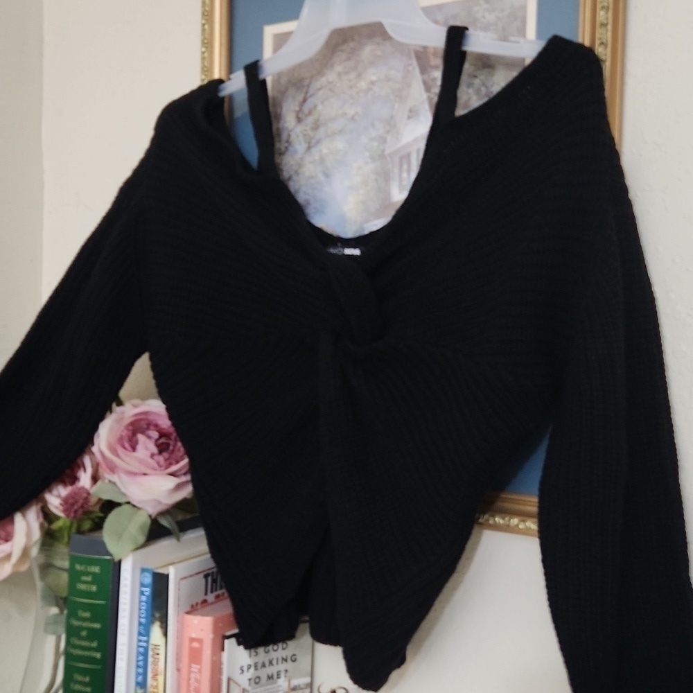 Chunky knit tie long sleeve Fashion nova sweater M Goth BASICS - Picture 11 of 11